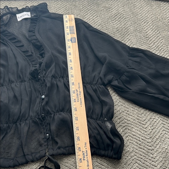 SNDYS Black Sheer Blouse Women’s Bali Top in Black Long Sleeve size 2 - Picture 12 of 12